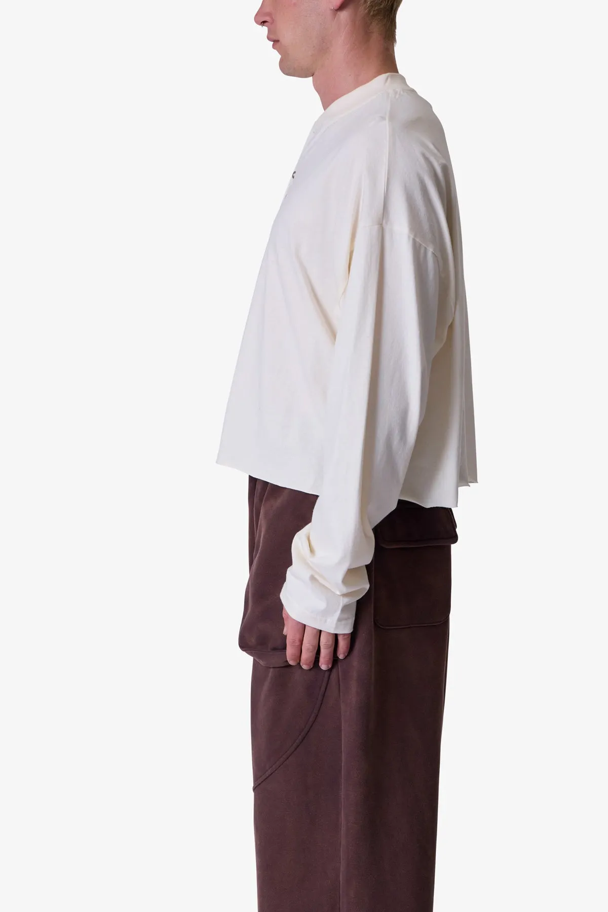 Button Fastened Oversized L/S Tee - Off White sold by MNML product image thumbnail 4