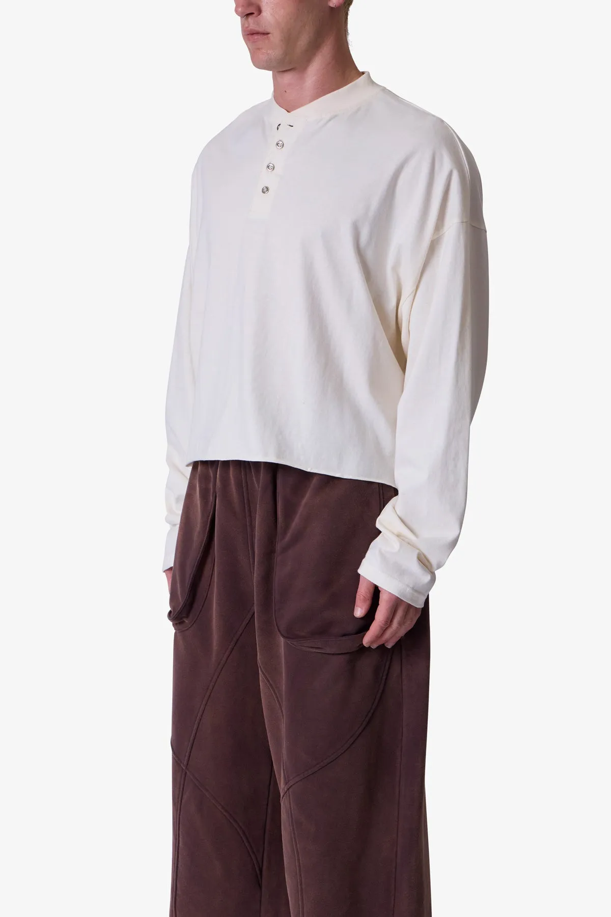 Button Fastened Oversized L/S Tee - Off White sold by MNML product image thumbnail 3