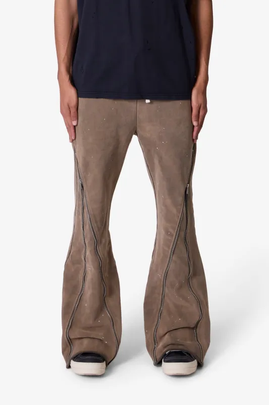 Zipper Flare Sweatpants - Olive sold by MNML