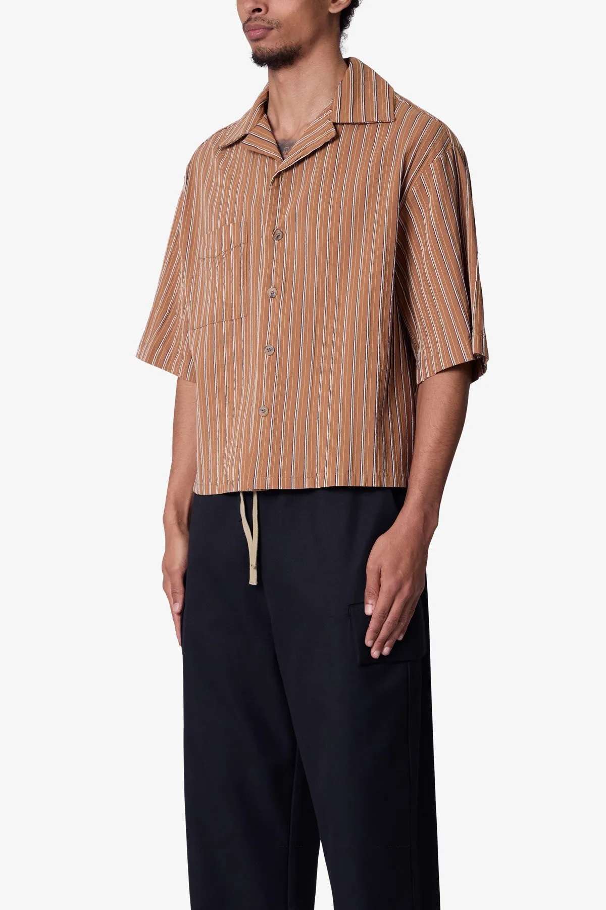 Striped Woven Cropped Shirt - Brown sold by MNML product image thumbnail 3
