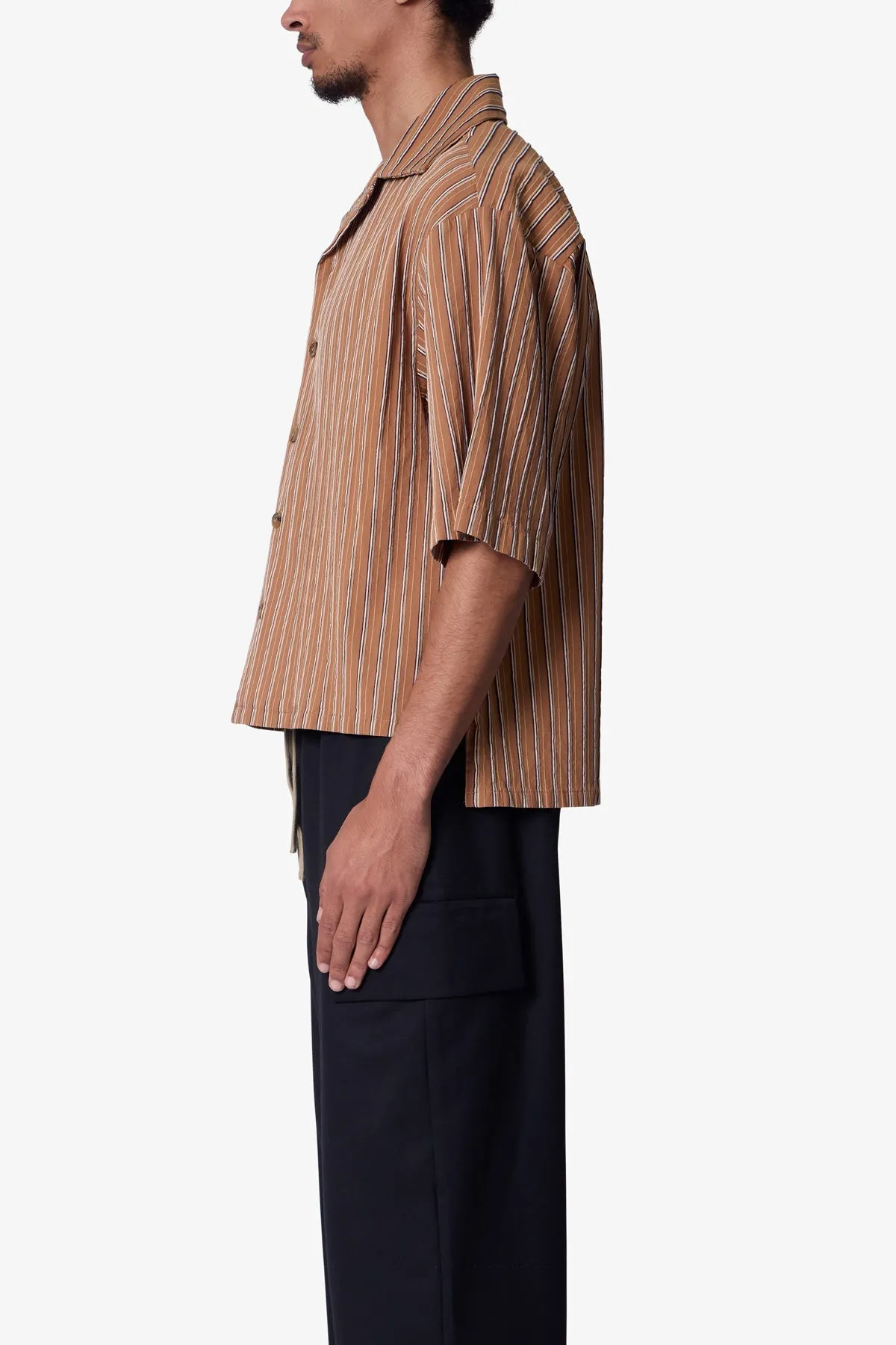Striped Woven Cropped Shirt - Brown sold by MNML product image thumbnail 4