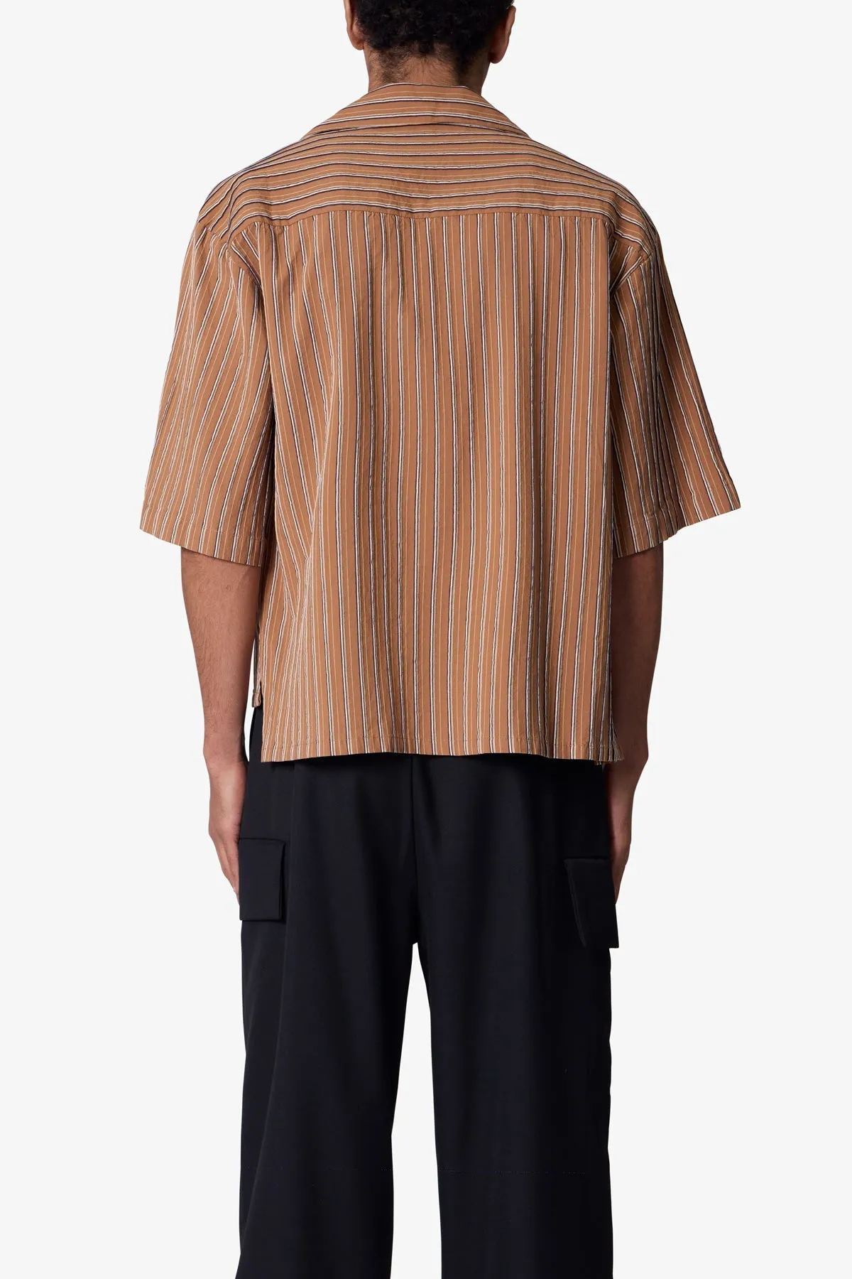 Striped Woven Cropped Shirt - Brown sold by MNML product image thumbnail 5