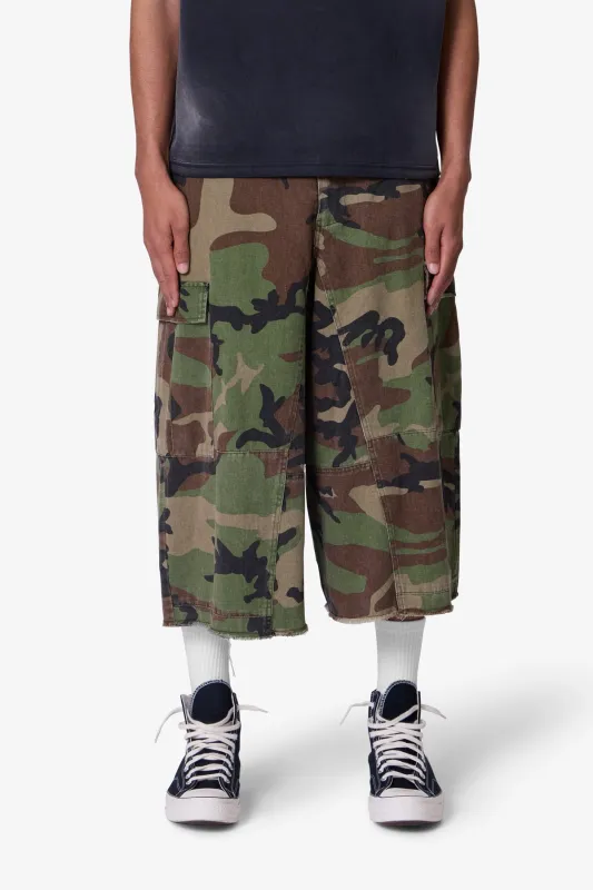 Extra Long Cargo Shorts - Camo sold by MNML