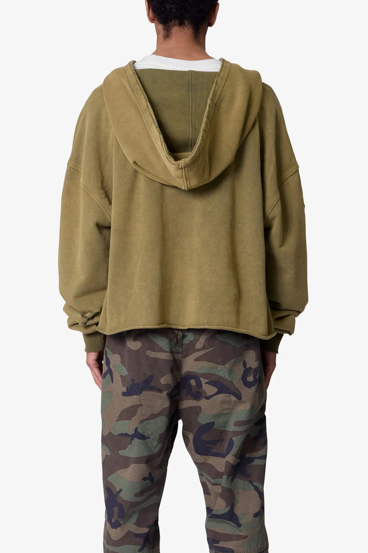 Destroyed V Neck Hoodie - Washed Olive sold by MNML product image thumbnail 5