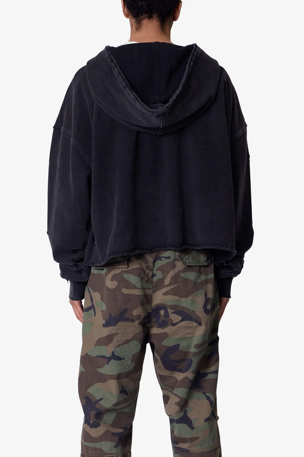 Destroyed V Neck Hoodie - Washed Black sold by MNML product image thumbnail 5