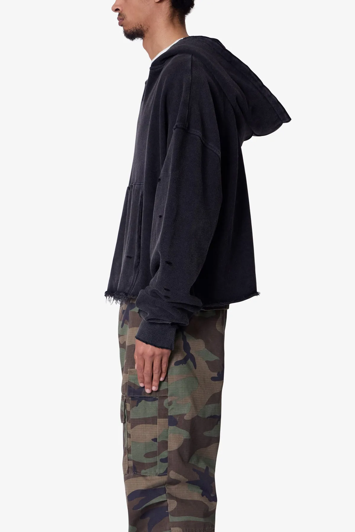 Destroyed V Neck Hoodie - Washed Black sold by MNML product image thumbnail 4