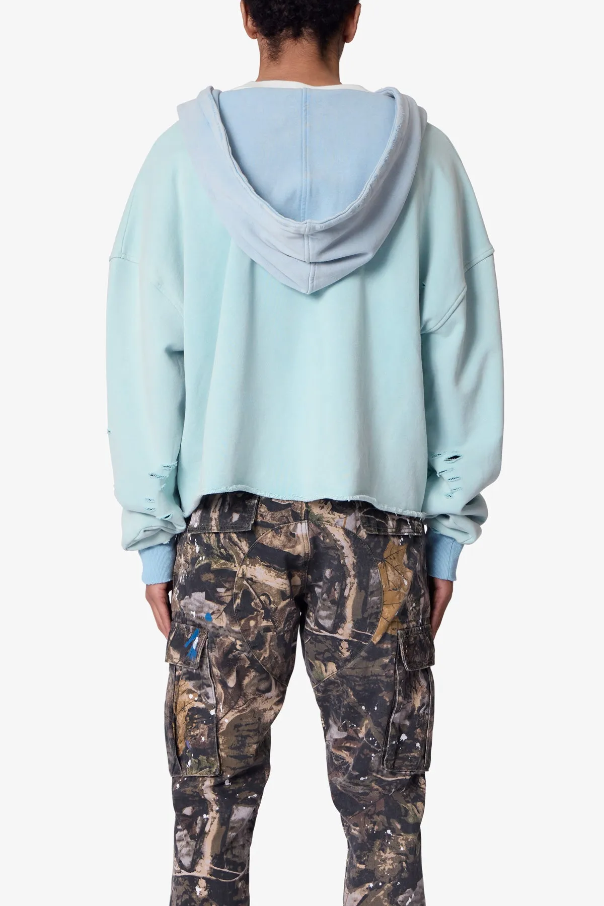 Destroyed V Neck Hoodie - Light Blue sold by MNML product image thumbnail 5