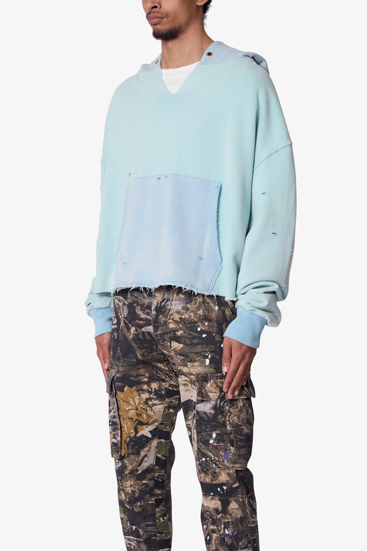 Destroyed V Neck Hoodie - Light Blue sold by MNML product image thumbnail 3