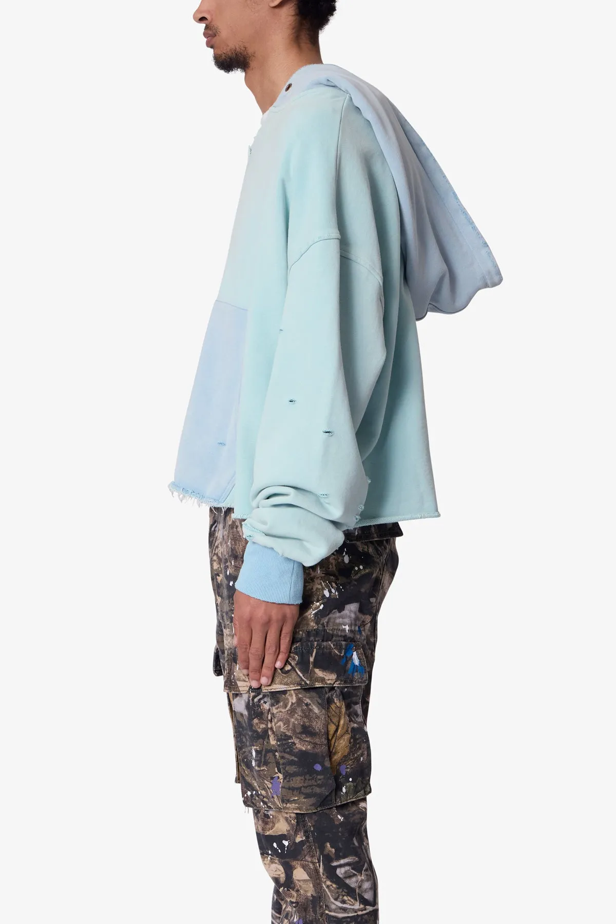 Destroyed V Neck Hoodie - Light Blue sold by MNML product image thumbnail 4