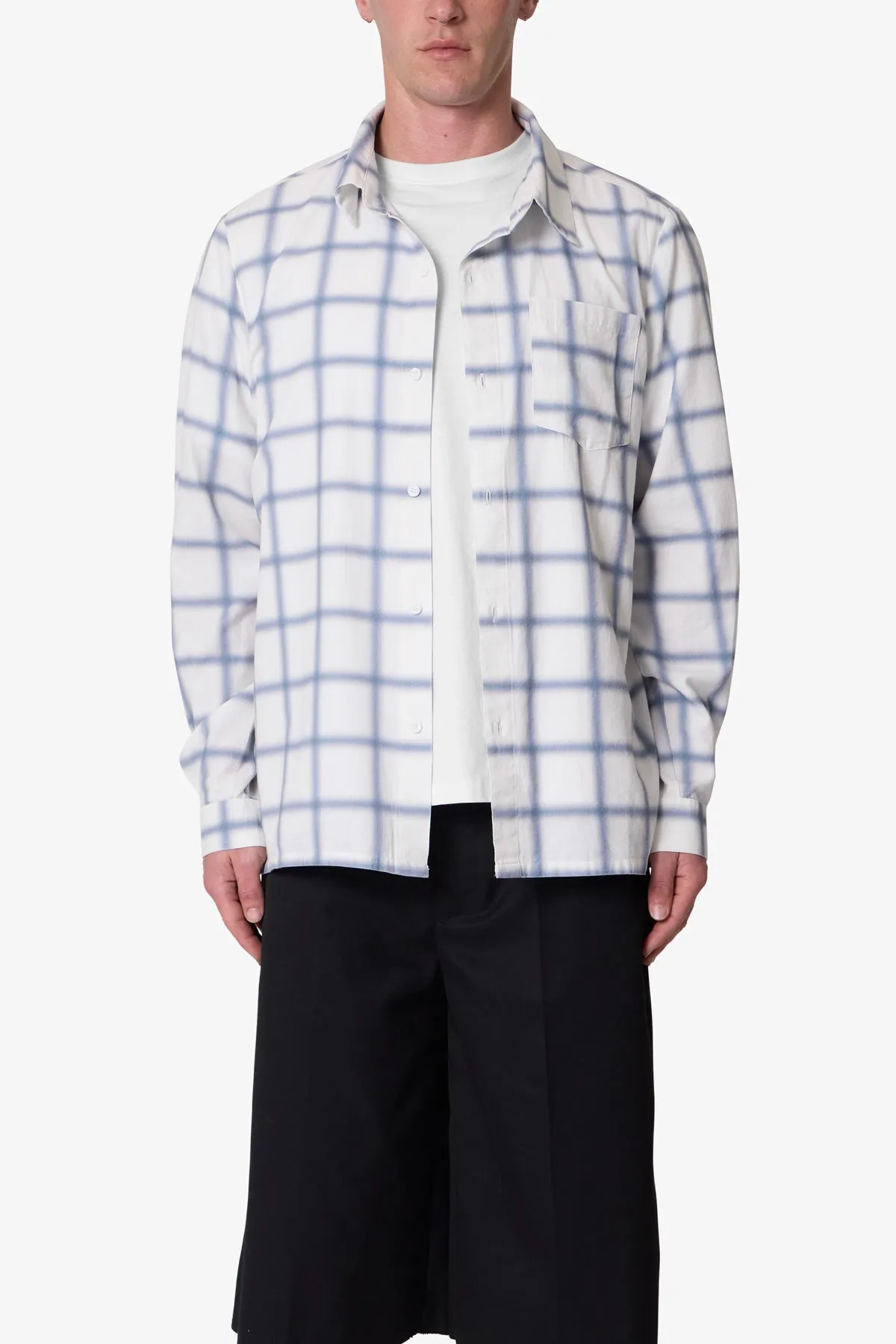 Blue Checked Flannel Shirt - Blue/White sold by MNML