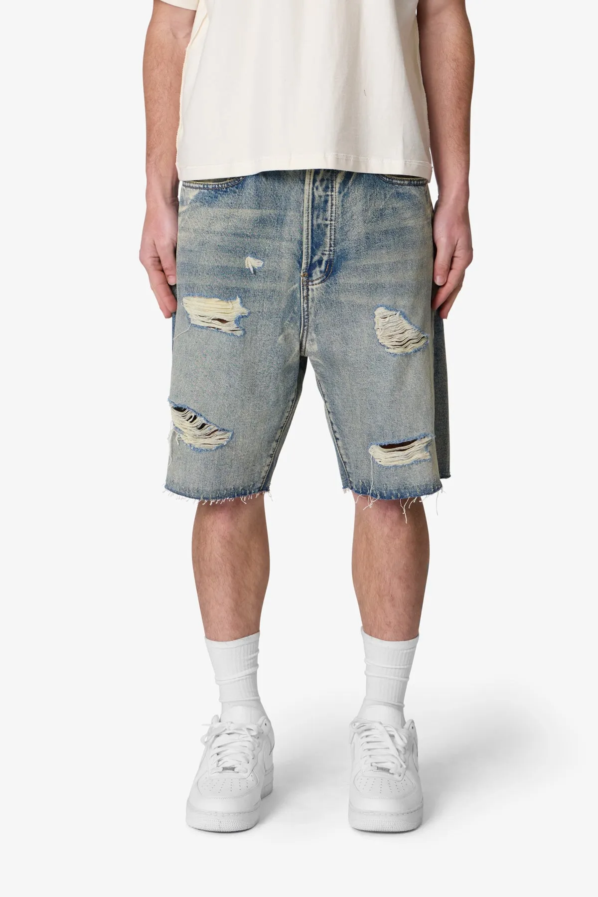 Baggy Ripped Denim Shorts - Vintage Blue sold by MNML