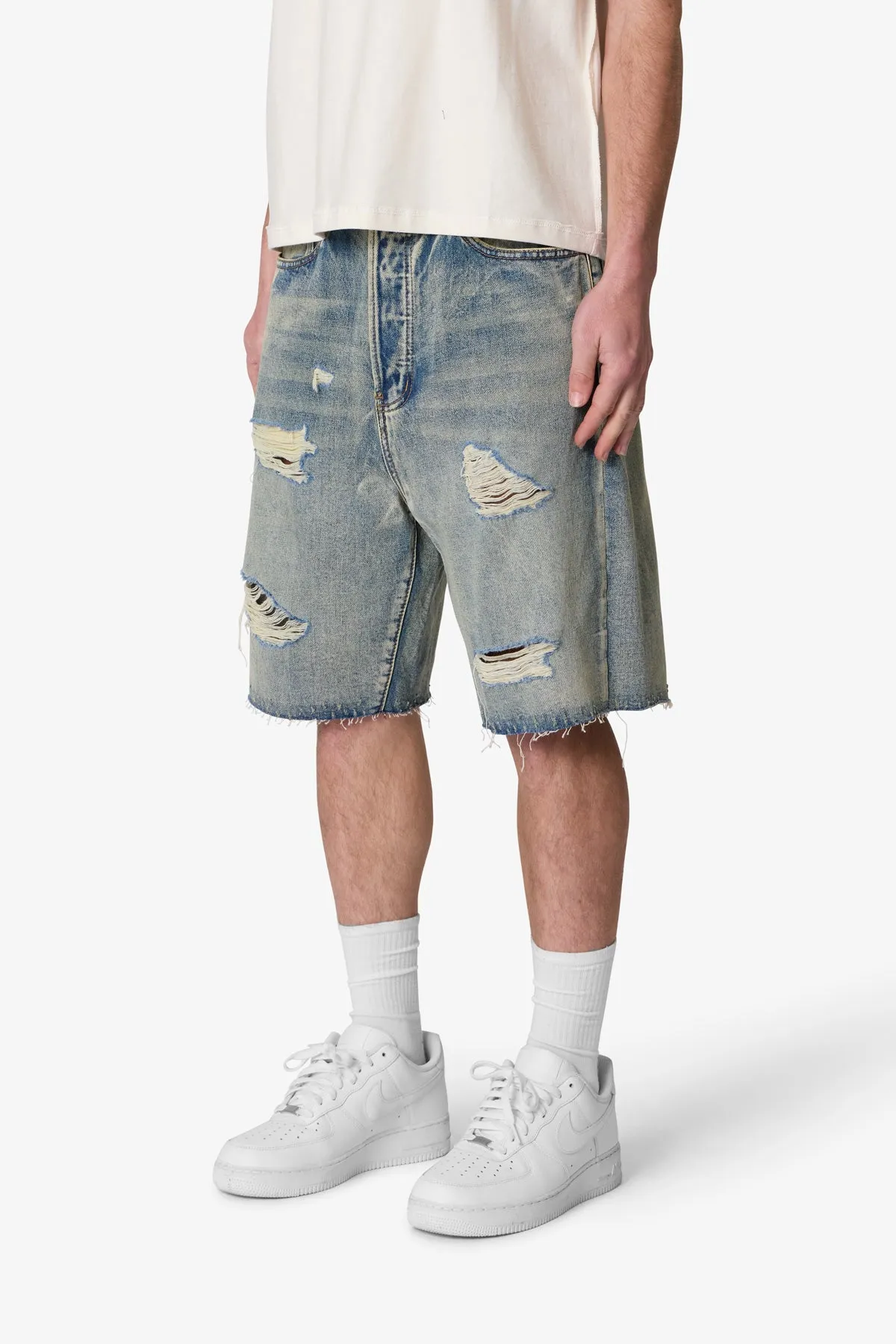 Baggy Ripped Denim Shorts - Vintage Blue sold by MNML product image thumbnail 3