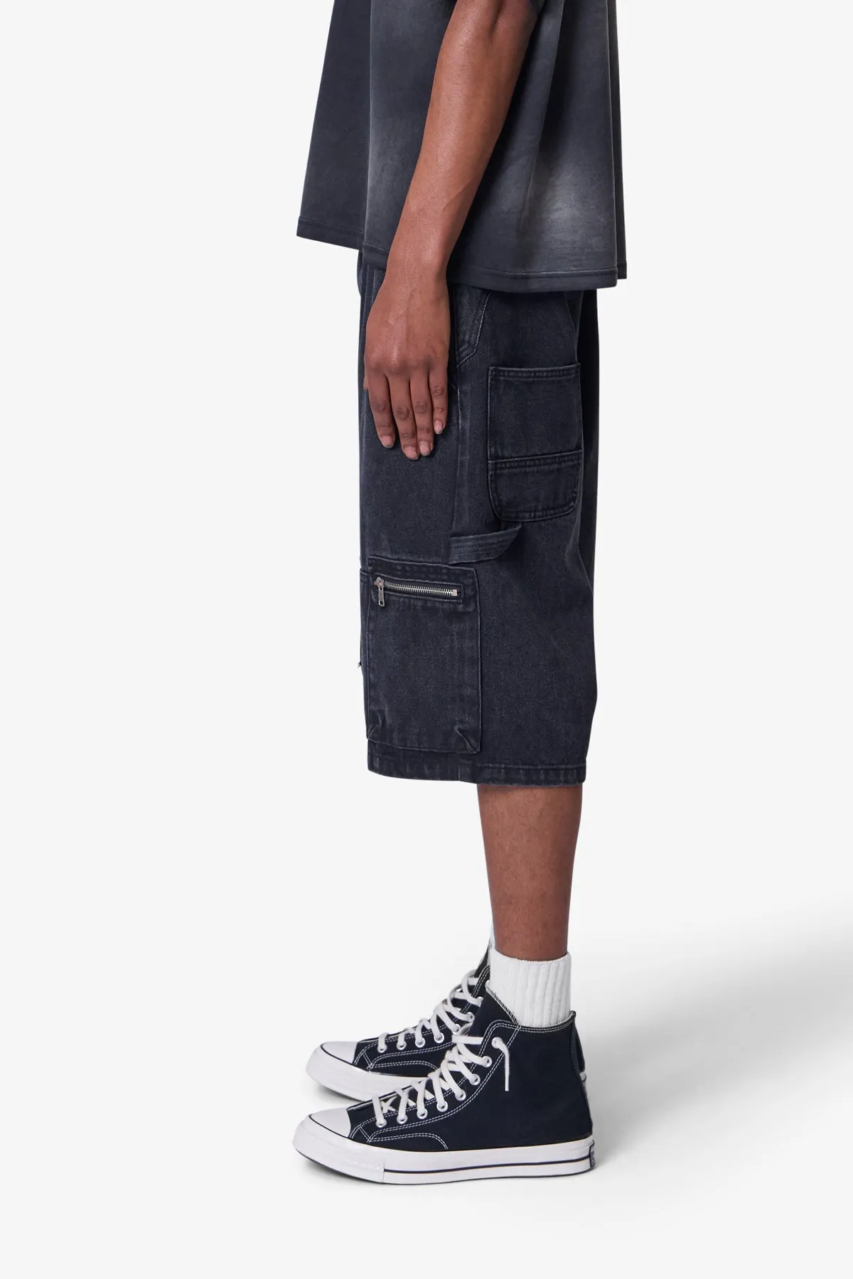 Baggy Zipper Denim Shorts - Black sold by MNML product image thumbnail 4