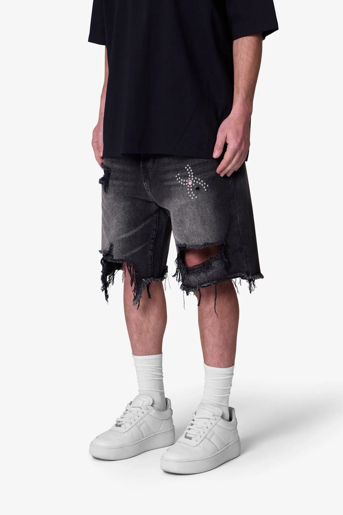 Distressed Spider Denim Shorts - Washed Black sold by MNML product image thumbnail 3