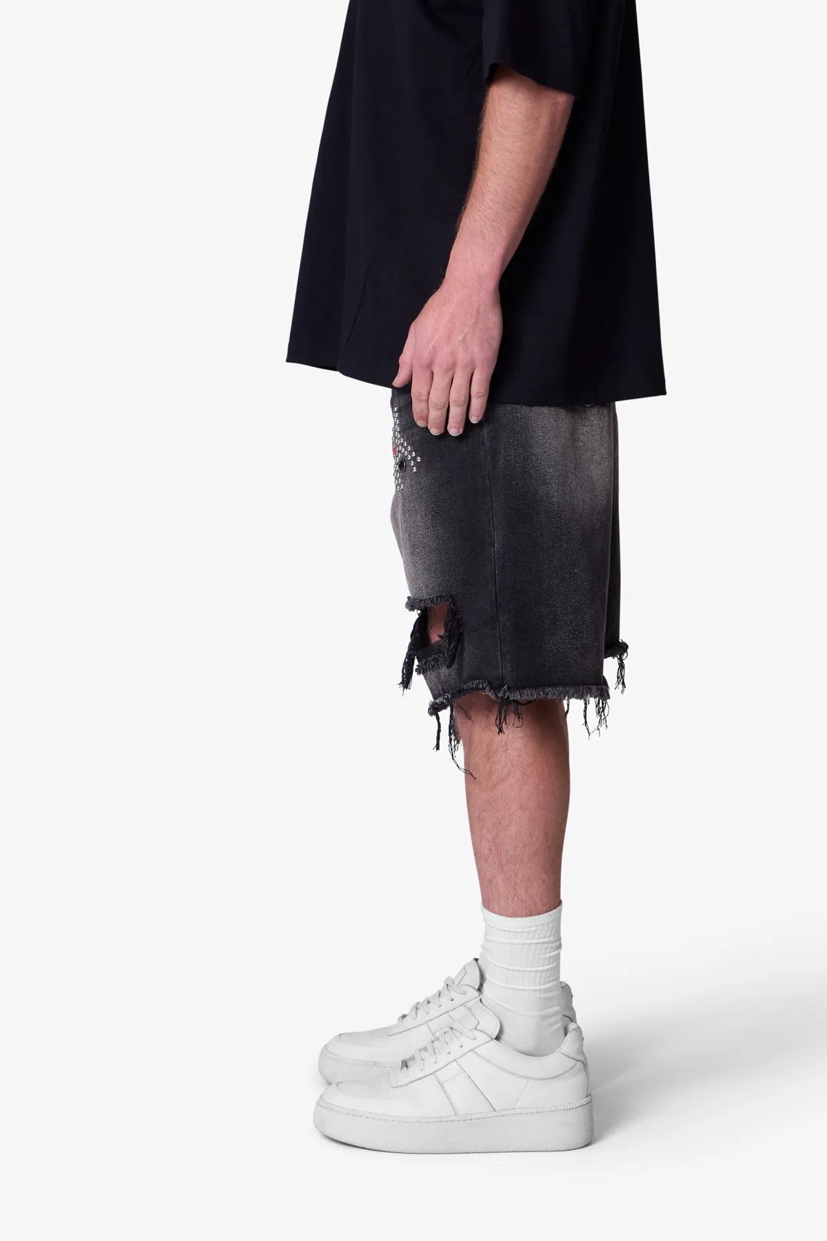 Distressed Spider Denim Shorts - Washed Black sold by MNML product image thumbnail 4