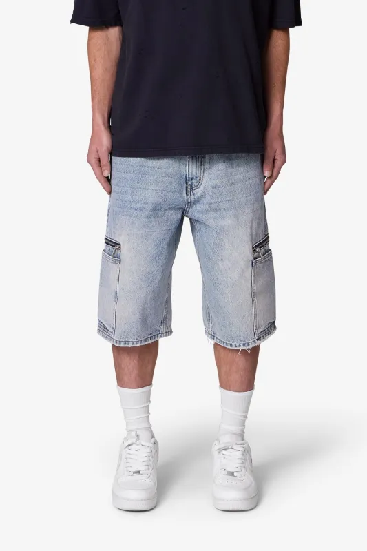 Zipper Teeth Denim Shorts - Light Blue sold by MNML