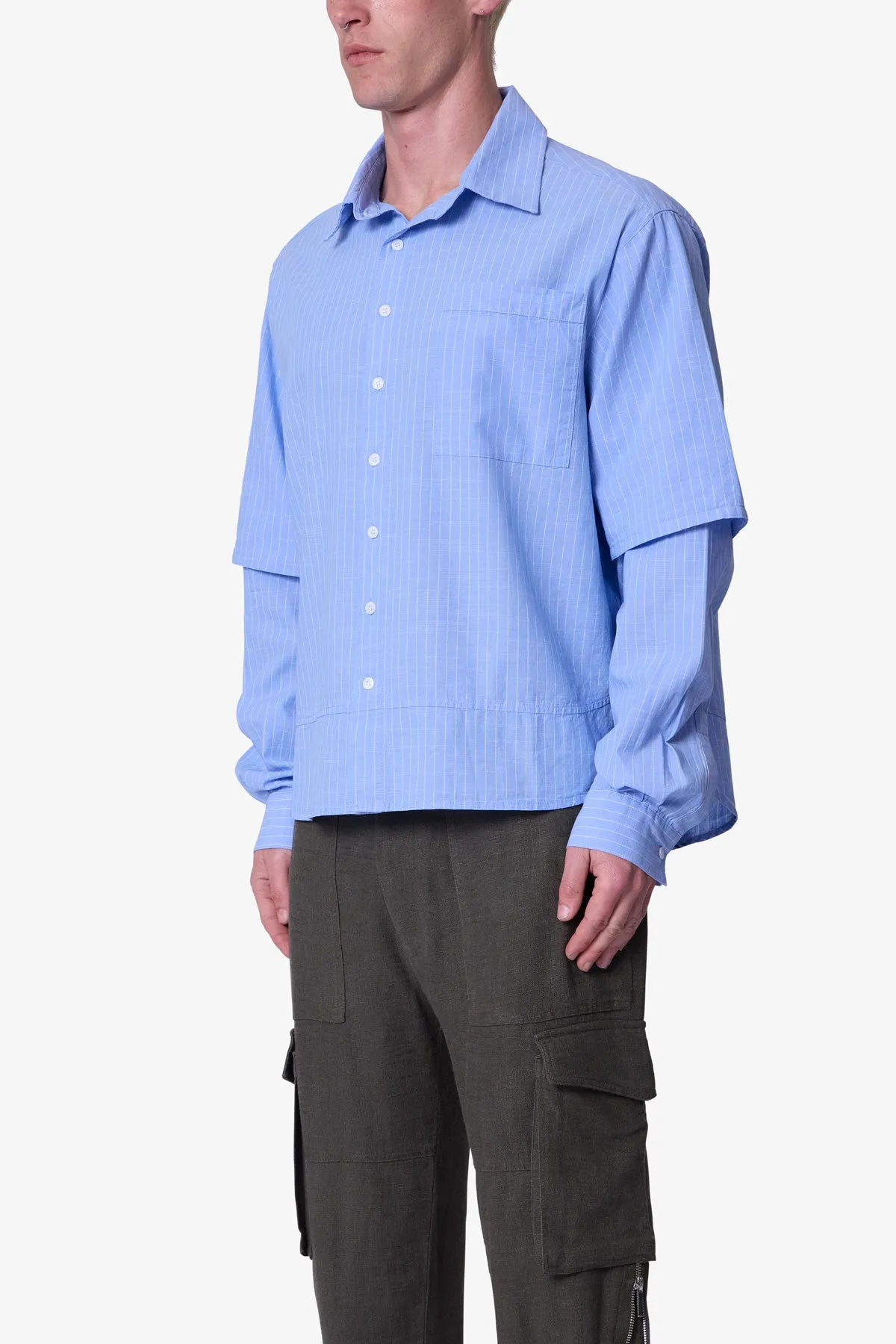 Chambray Double Layer Shirt - Blue sold by MNML product image thumbnail 3