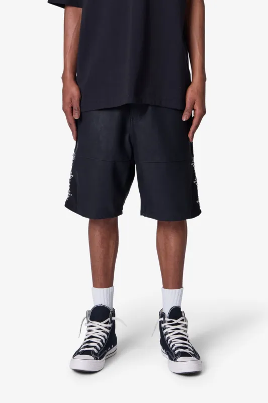 Ultra Baggy Leather Studded Shorts - Black sold by MNML