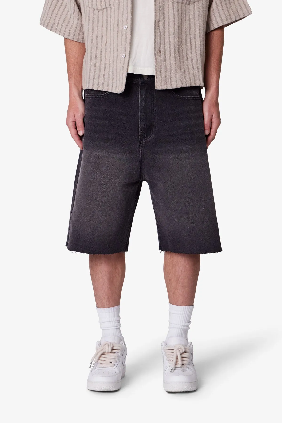 Baggy Cut Off Denim Shorts - Washed Black sold by MNML product image thumbnail 2