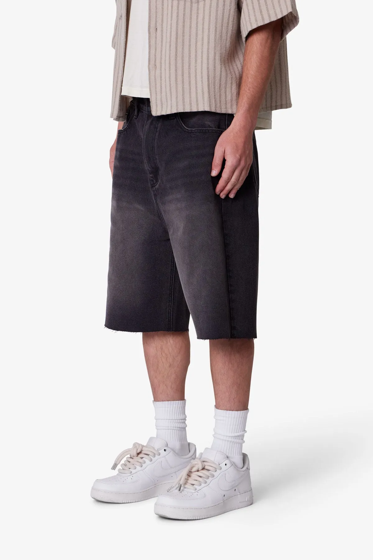 Baggy Cut Off Denim Shorts - Washed Black sold by MNML product image thumbnail 3