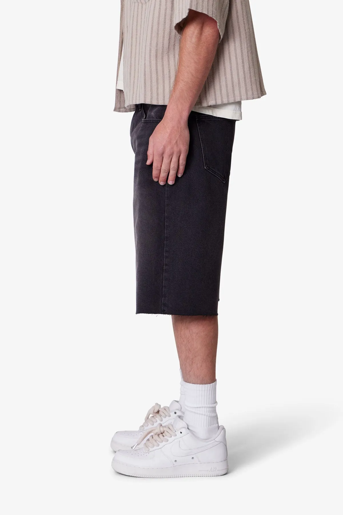 Baggy Cut Off Denim Shorts - Washed Black sold by MNML product image thumbnail 4