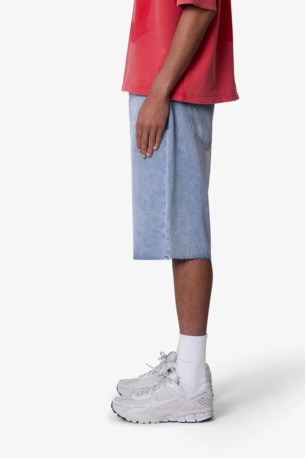 Baggy Cut Off Denim Shorts - Light Blue sold by MNML product image thumbnail 4