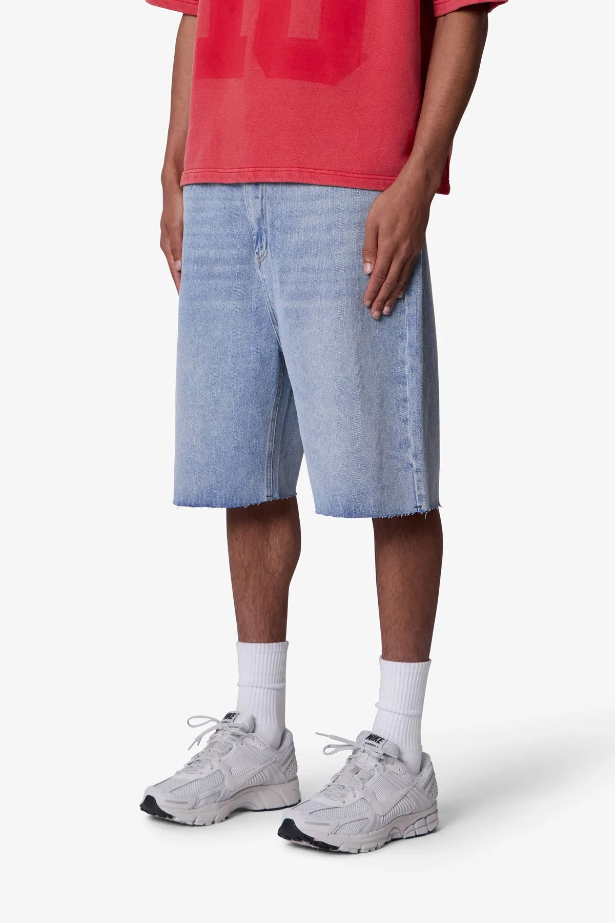 Baggy Cut Off Denim Shorts - Light Blue sold by MNML product image thumbnail 3