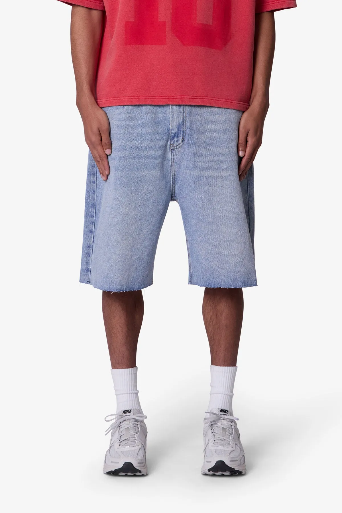 Baggy Cut Off Denim Shorts - Light Blue sold by MNML product image thumbnail 2