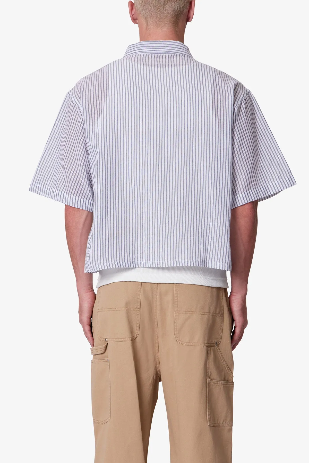 Cropped Boxy Striped S/S Shirt - Blue sold by MNML product image thumbnail 5