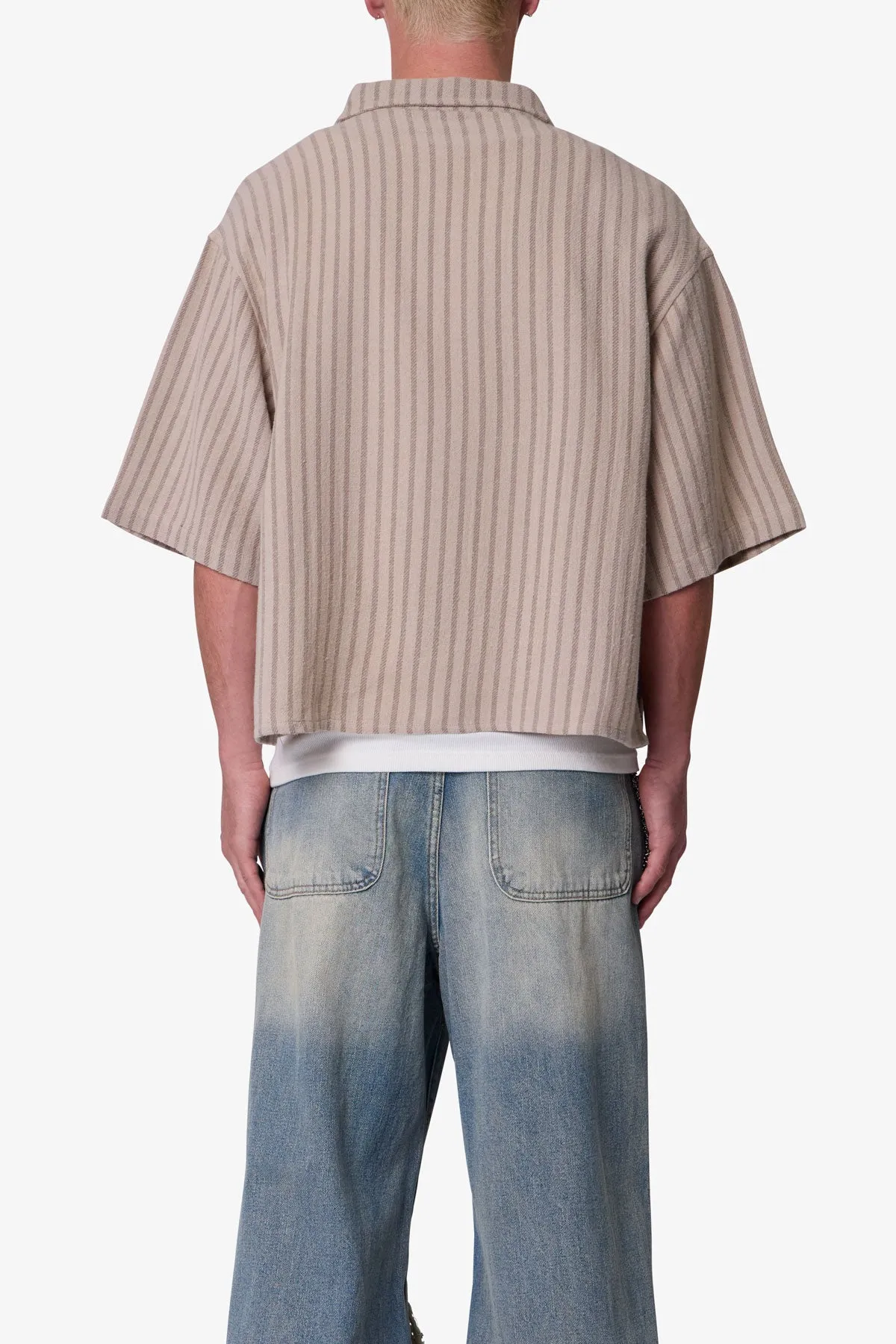 Cropped Boxy Striped S/S Shirt - Khaki sold by MNML product image thumbnail 5
