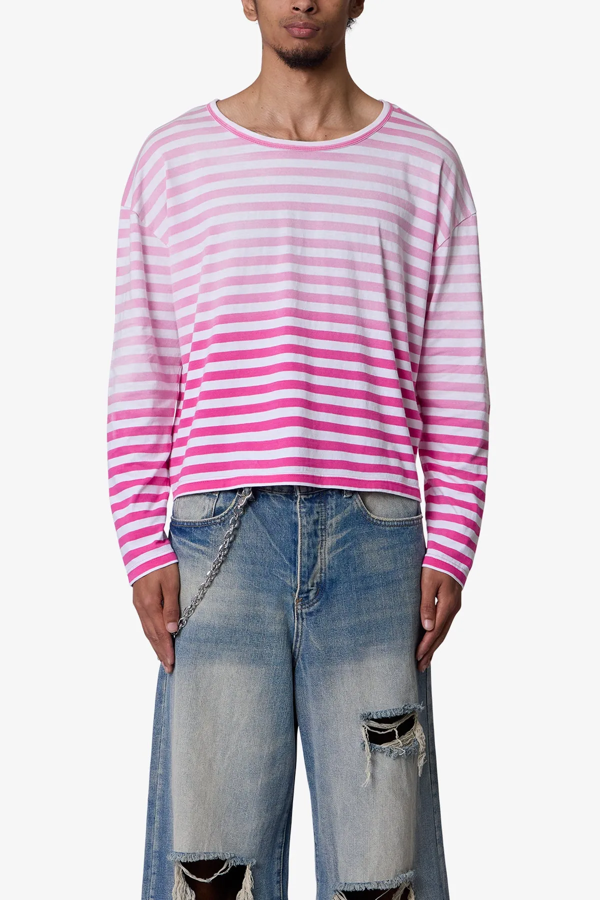 Faded Stripe L/S Tee - Pink/White sold by MNML product image thumbnail 2