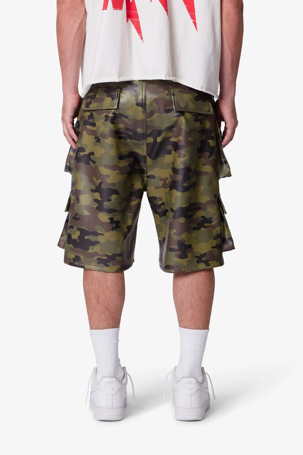 Baggy Leather Cargo Shorts - Camo sold by MNML product image thumbnail 5