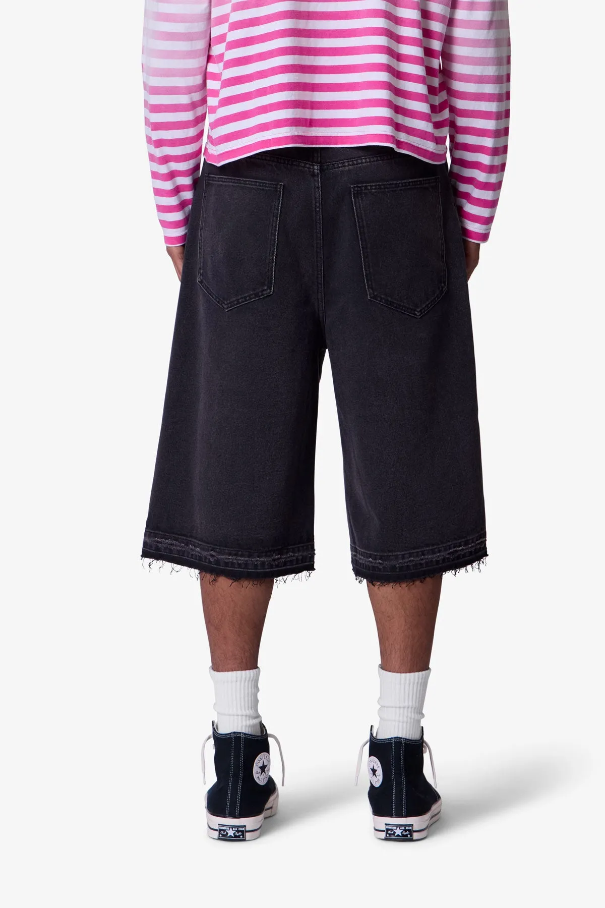 Ultra Baggy Raw Hem Denim Shorts - Washed Black sold by MNML product image thumbnail 5