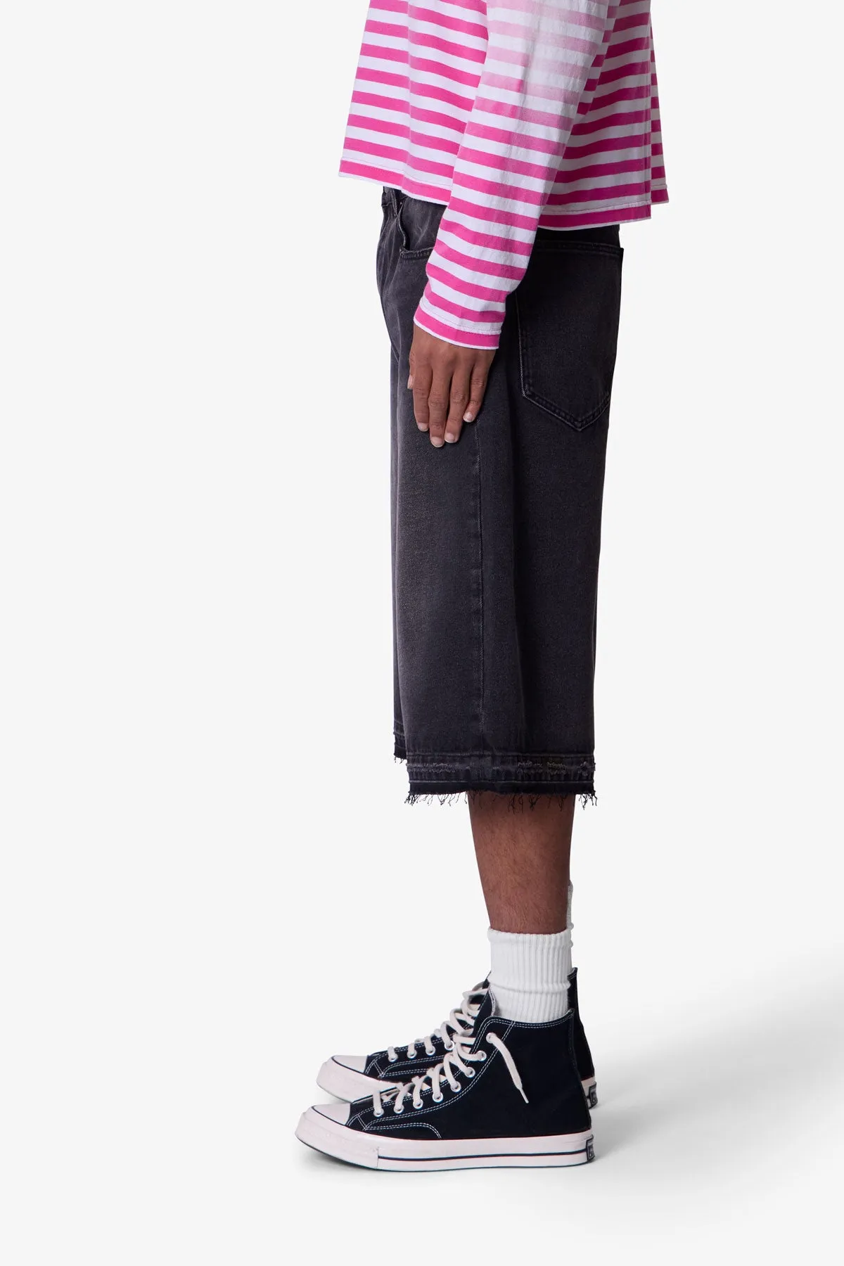 Ultra Baggy Raw Hem Denim Shorts - Washed Black sold by MNML product image thumbnail 4