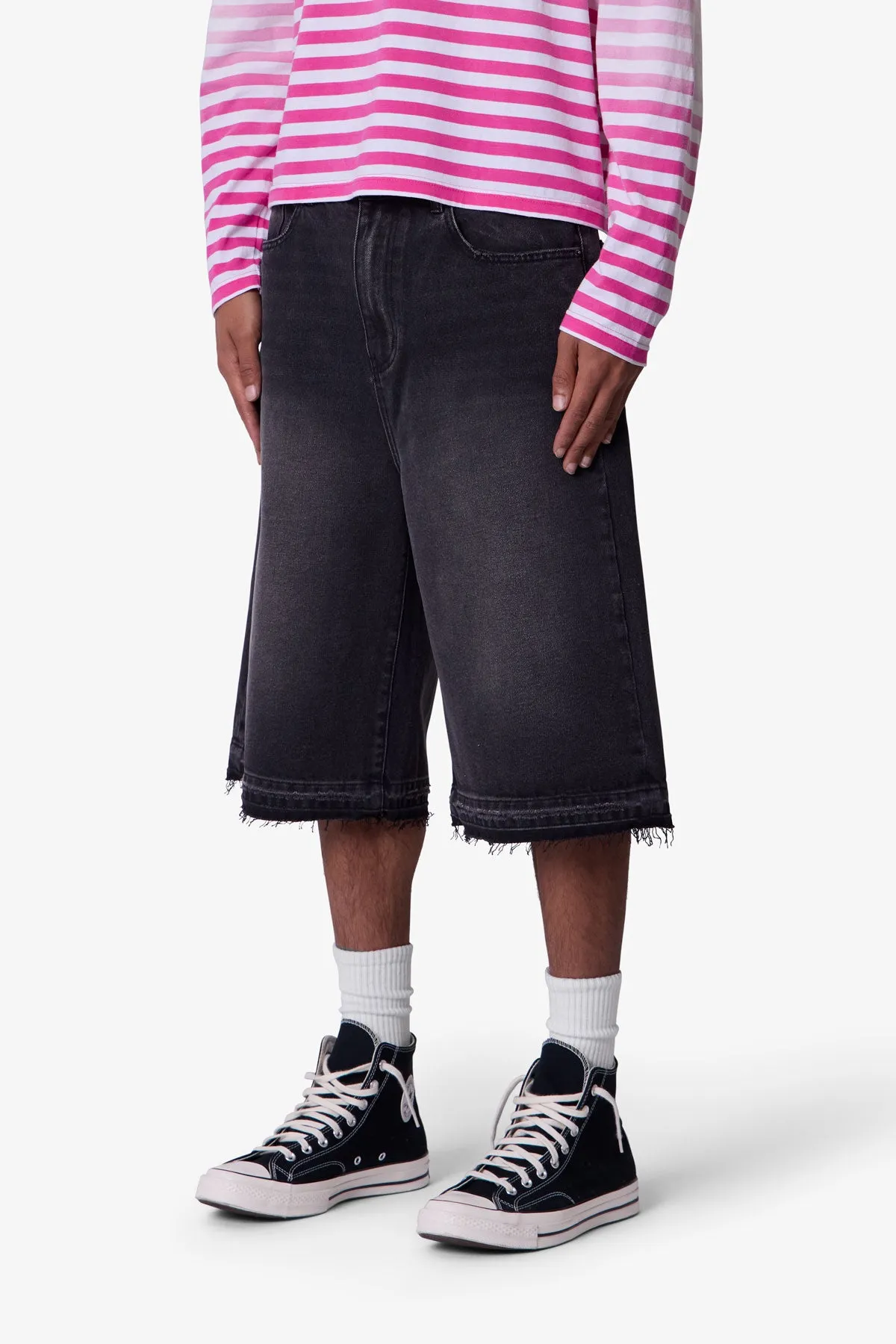 Ultra Baggy Raw Hem Denim Shorts - Washed Black sold by MNML product image thumbnail 3