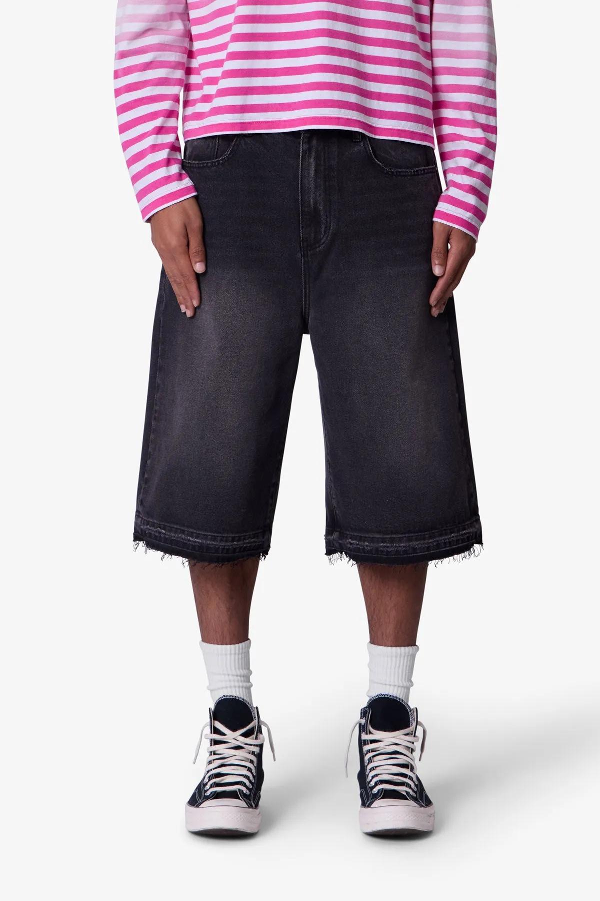 Ultra Baggy Raw Hem Denim Shorts - Washed Black sold by MNML