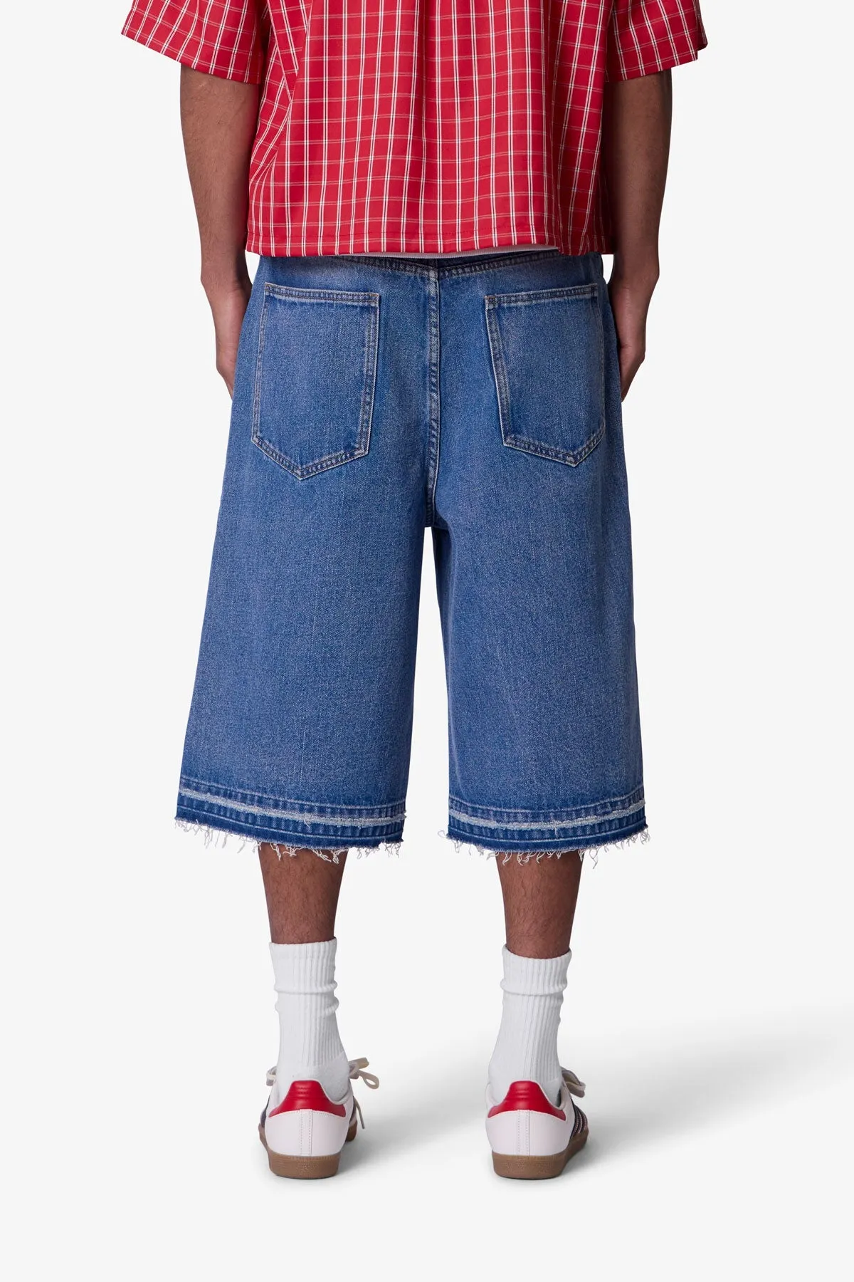 Ultra Baggy Raw Hem Denim Shorts - Washed Blue sold by MNML product image thumbnail 5