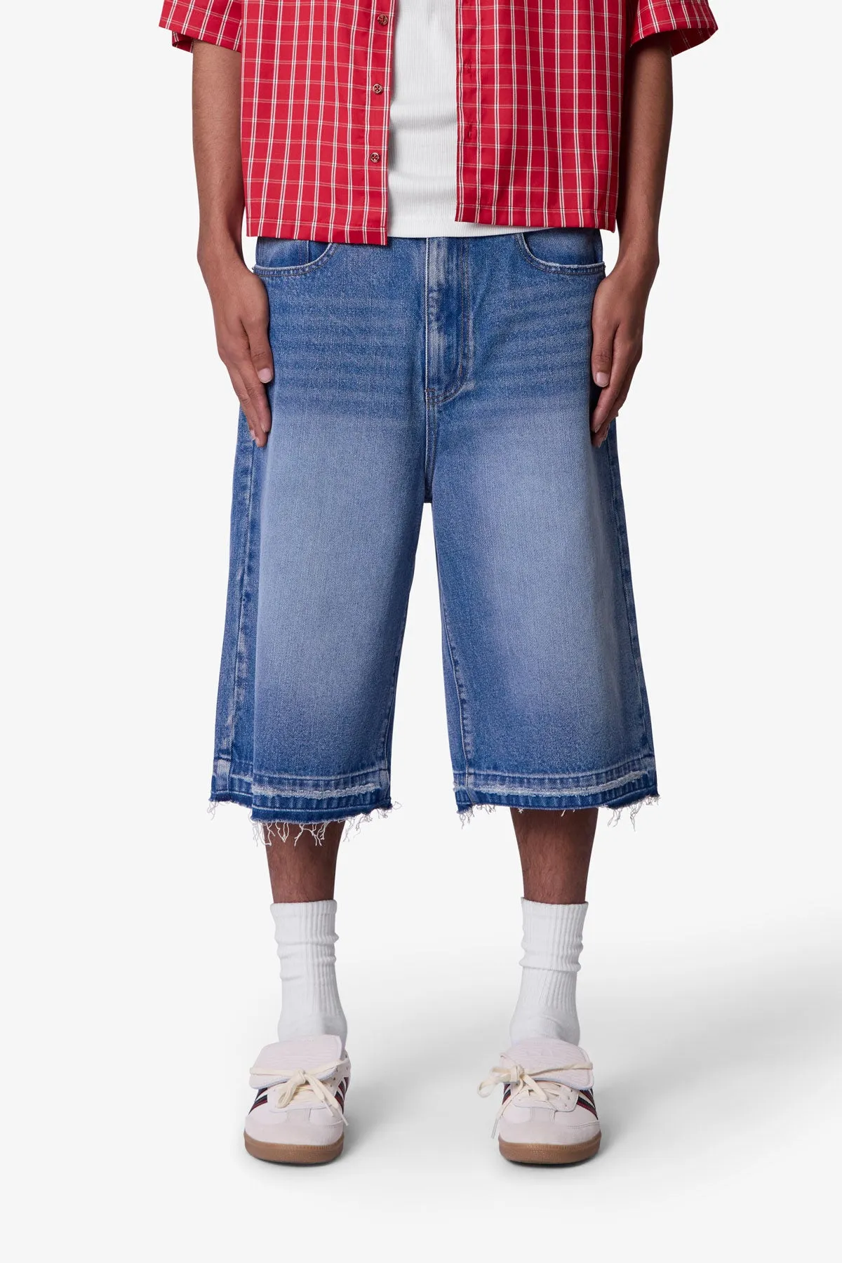 Ultra Baggy Raw Hem Denim Shorts - Washed Blue sold by MNML product image thumbnail 2