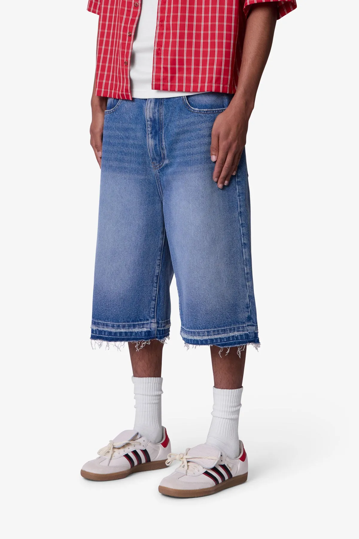 Ultra Baggy Raw Hem Denim Shorts - Washed Blue sold by MNML product image thumbnail 3