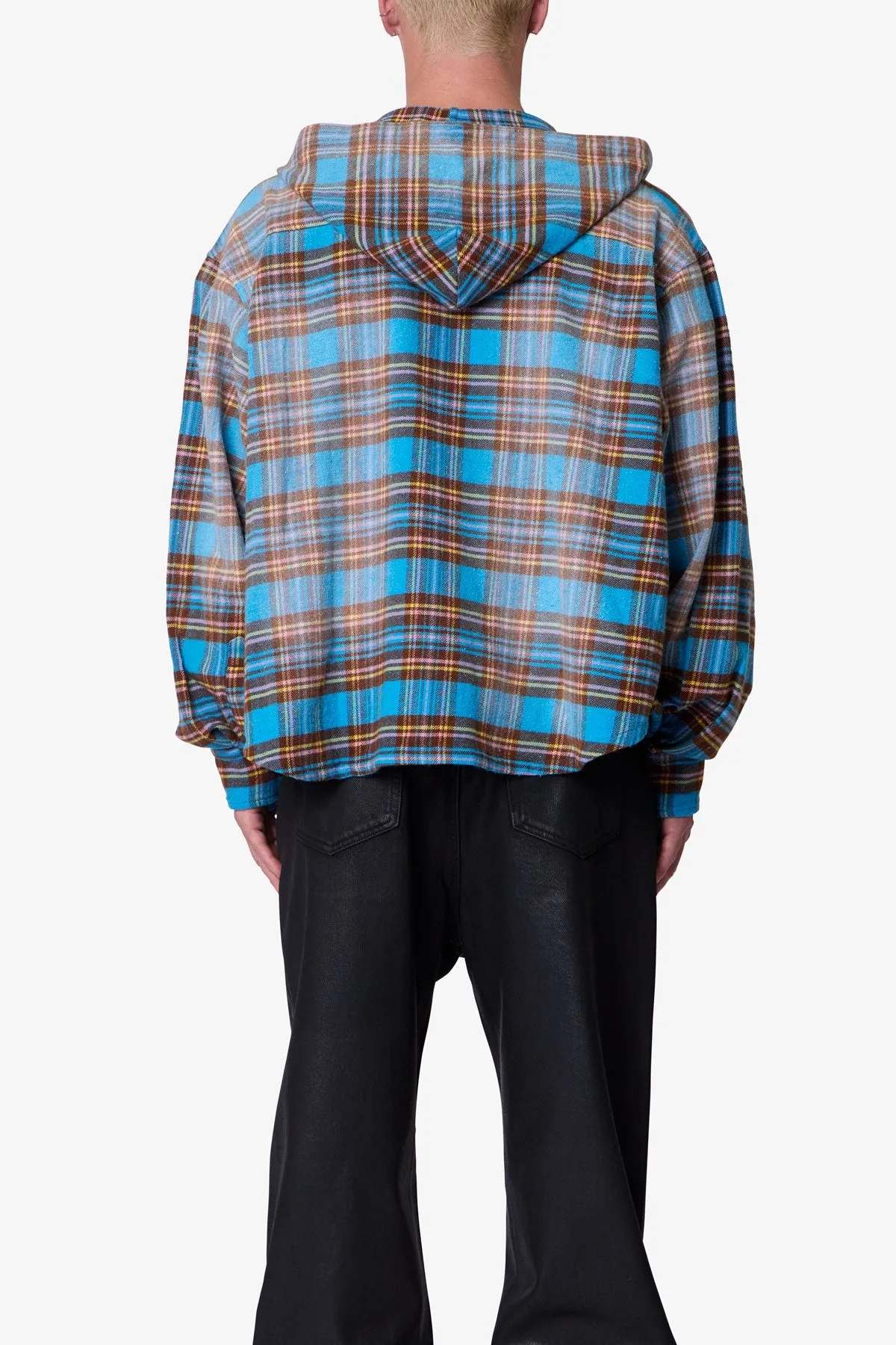 Faded Hooded Flannel Shirt - Washed Blue sold by MNML product image thumbnail 4