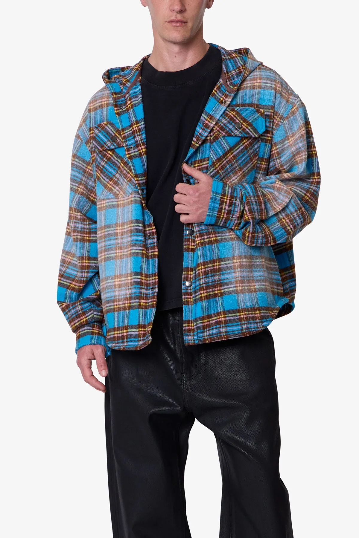 Faded Hooded Flannel Shirt - Washed Blue sold by MNML product image thumbnail 5