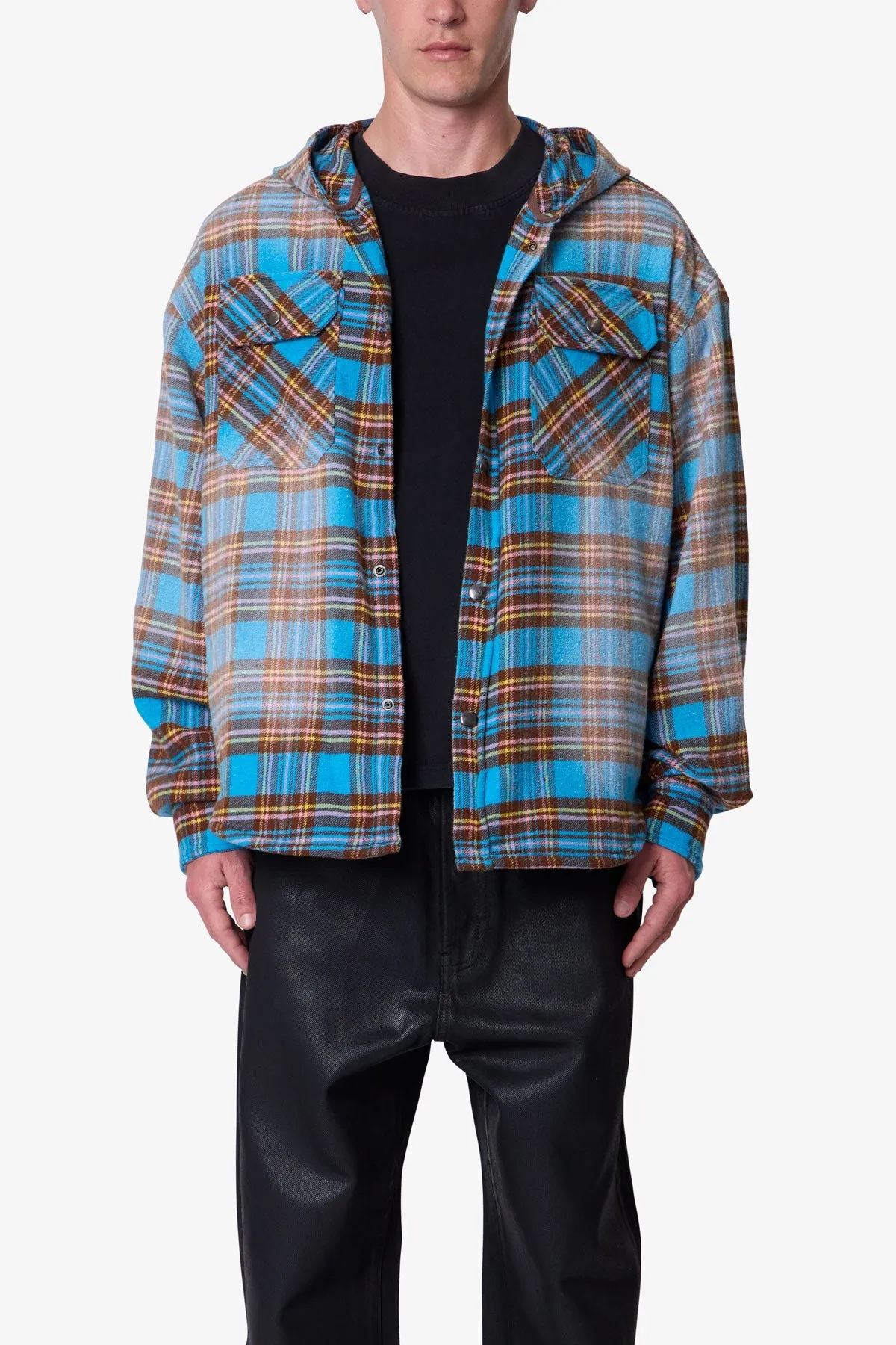 Faded Hooded Flannel Shirt - Washed Blue sold by MNML