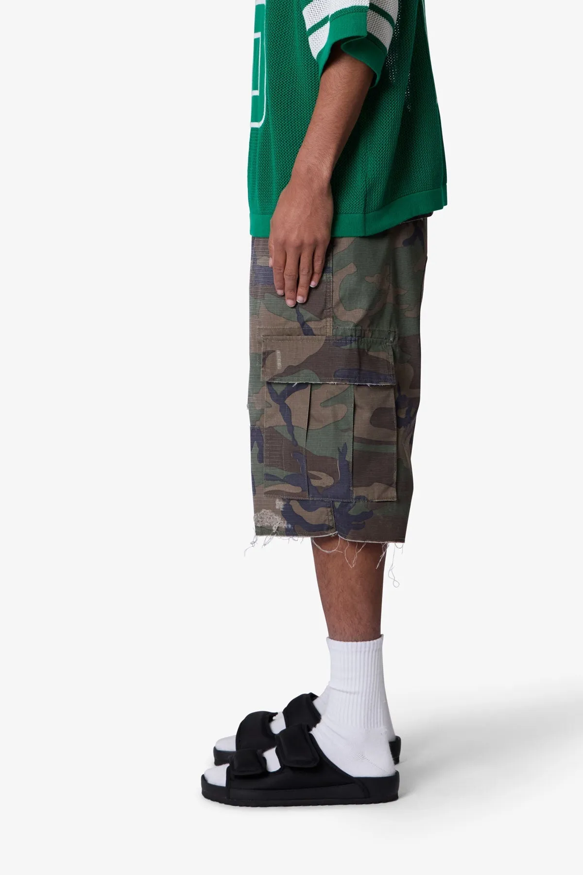 Baggy Distressed Cargo Shorts - Washed Camo sold by MNML product image thumbnail 4
