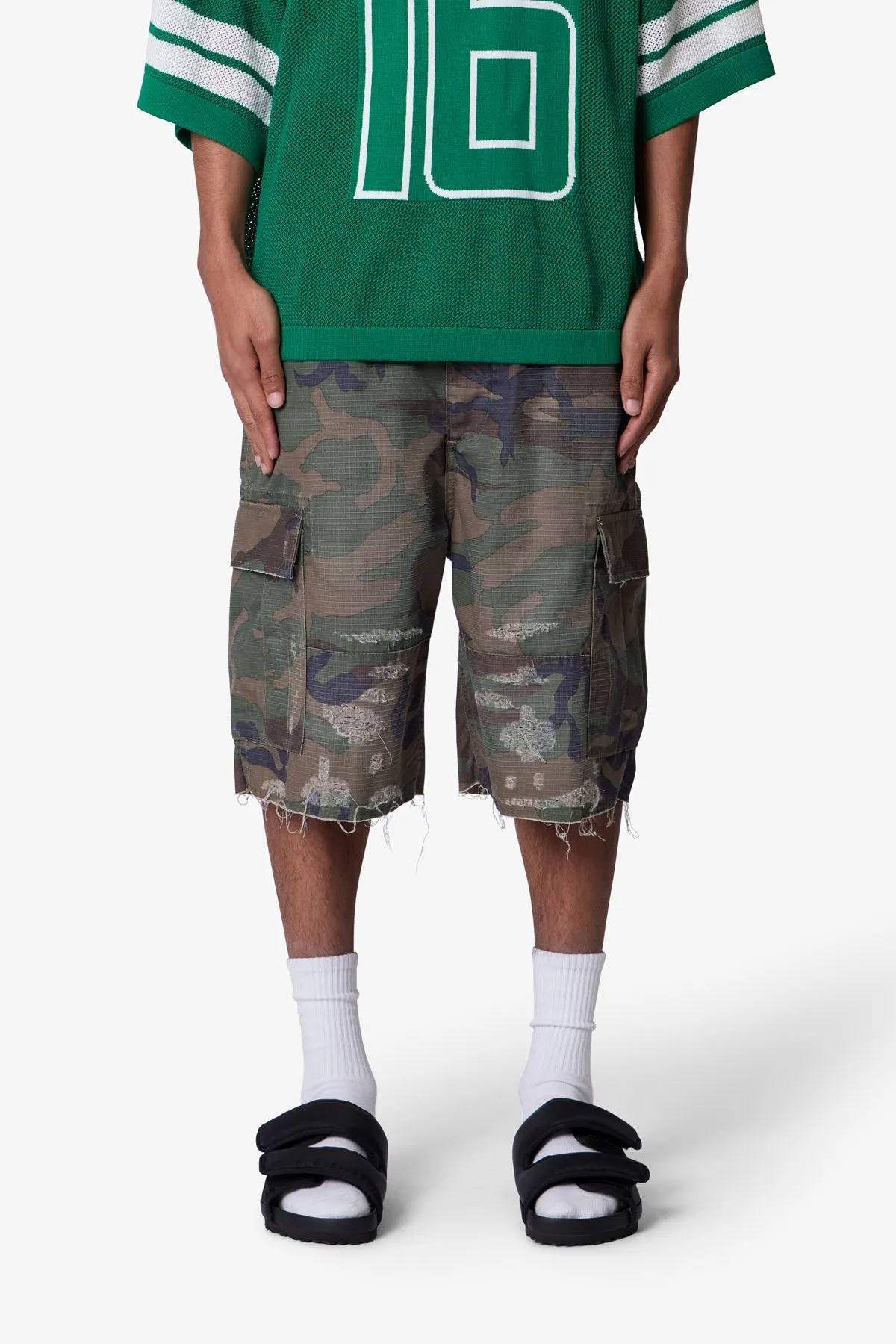 Baggy Distressed Cargo Shorts - Washed Camo sold by MNML product image thumbnail 2