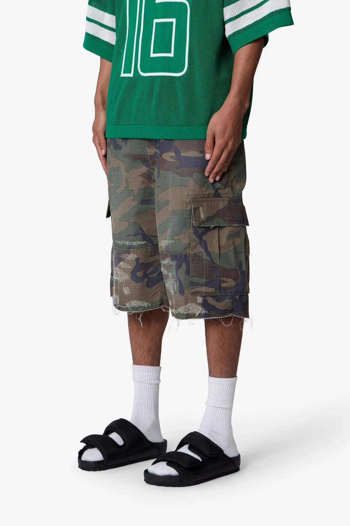 Baggy Distressed Cargo Shorts - Washed Camo sold by MNML product image thumbnail 3