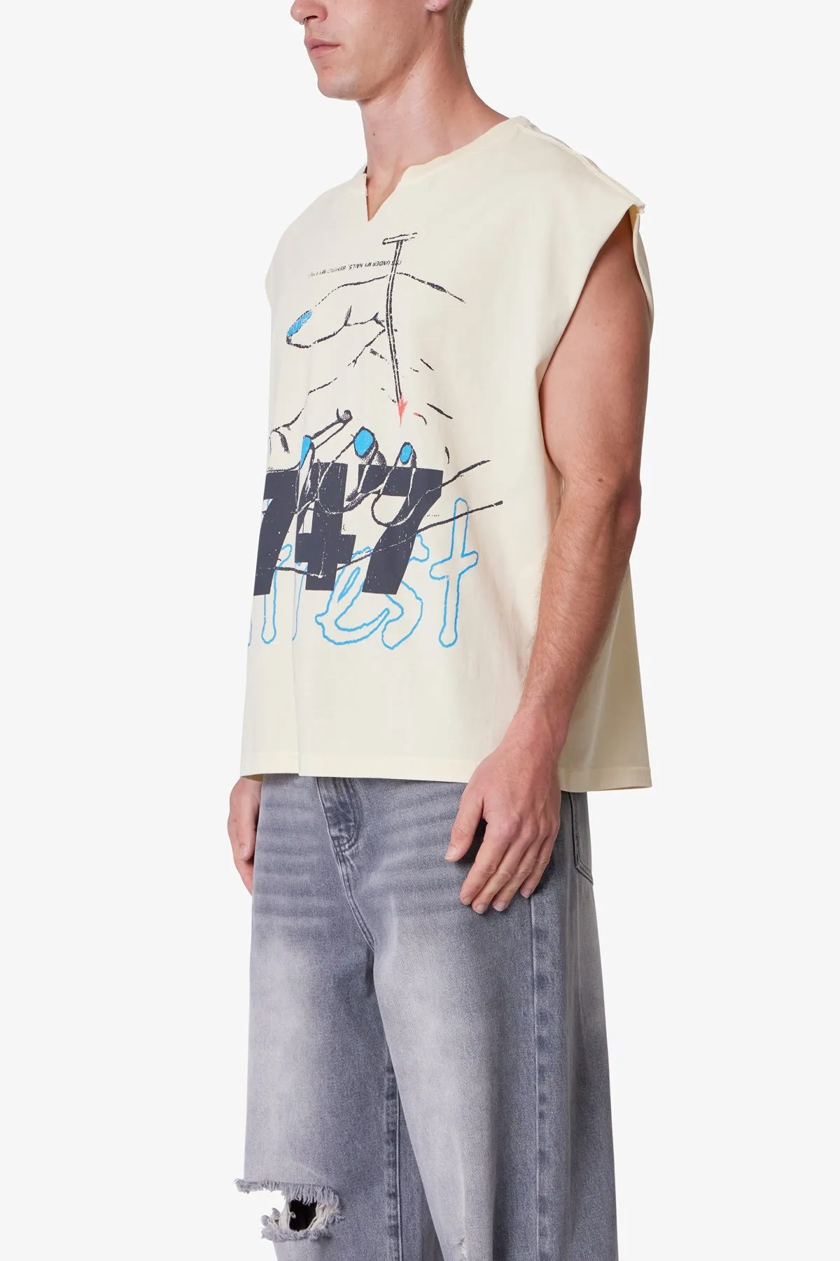Nail Printed Cut Off Tee - Antique White sold by MNML product image thumbnail 3