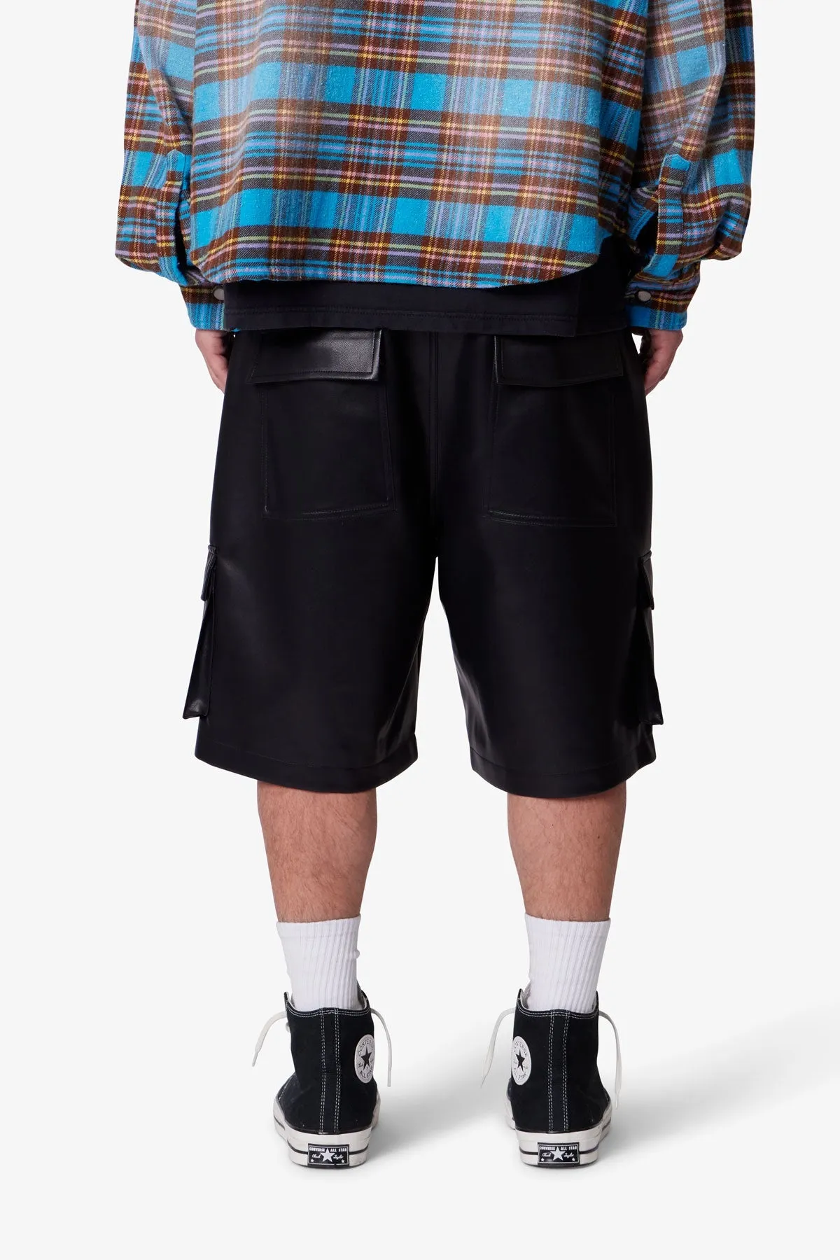 Baggy Leather Cargo Shorts - Black sold by MNML product image thumbnail 5