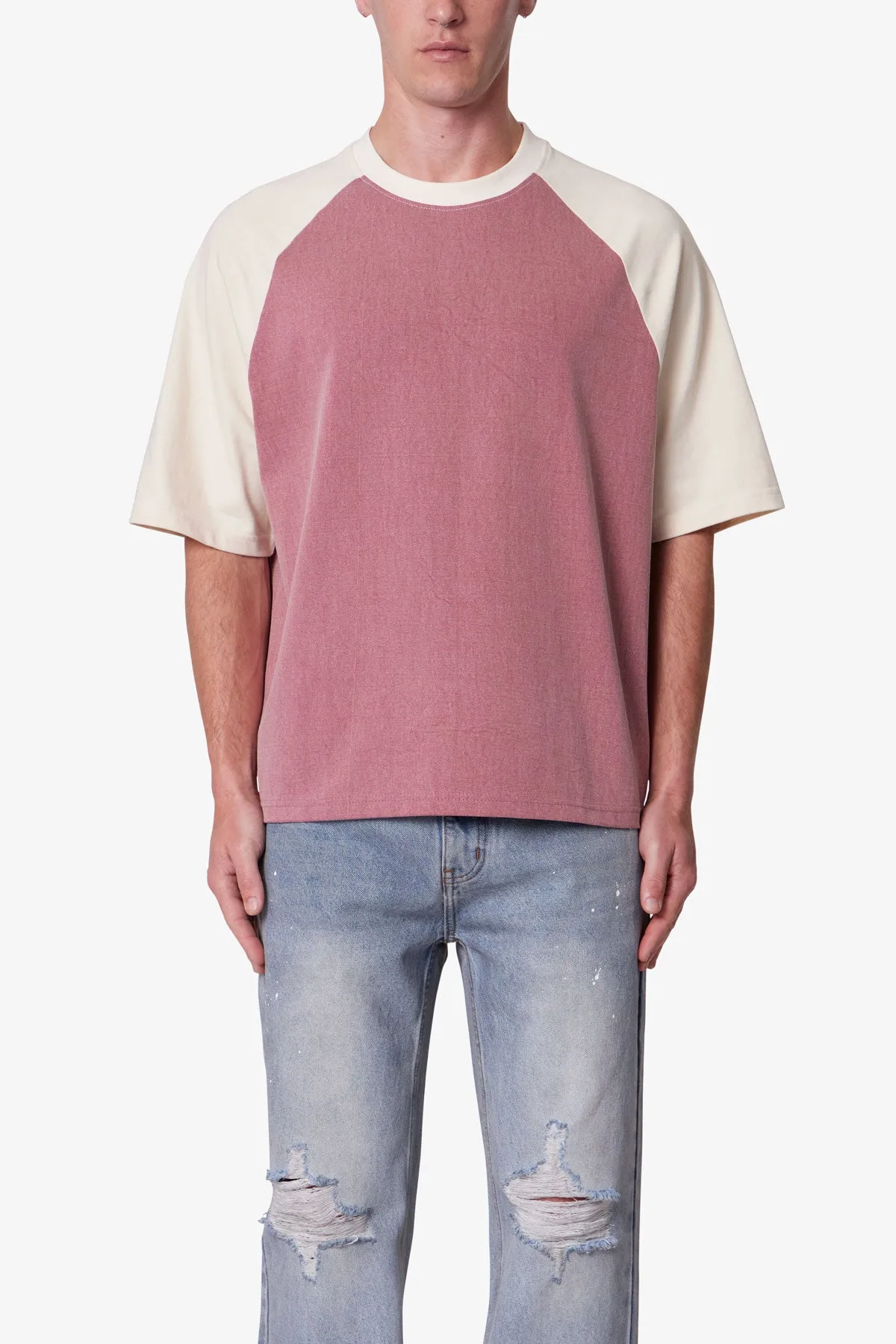 Contrast Raglan Tee - Burgundy/Off White sold by MNML