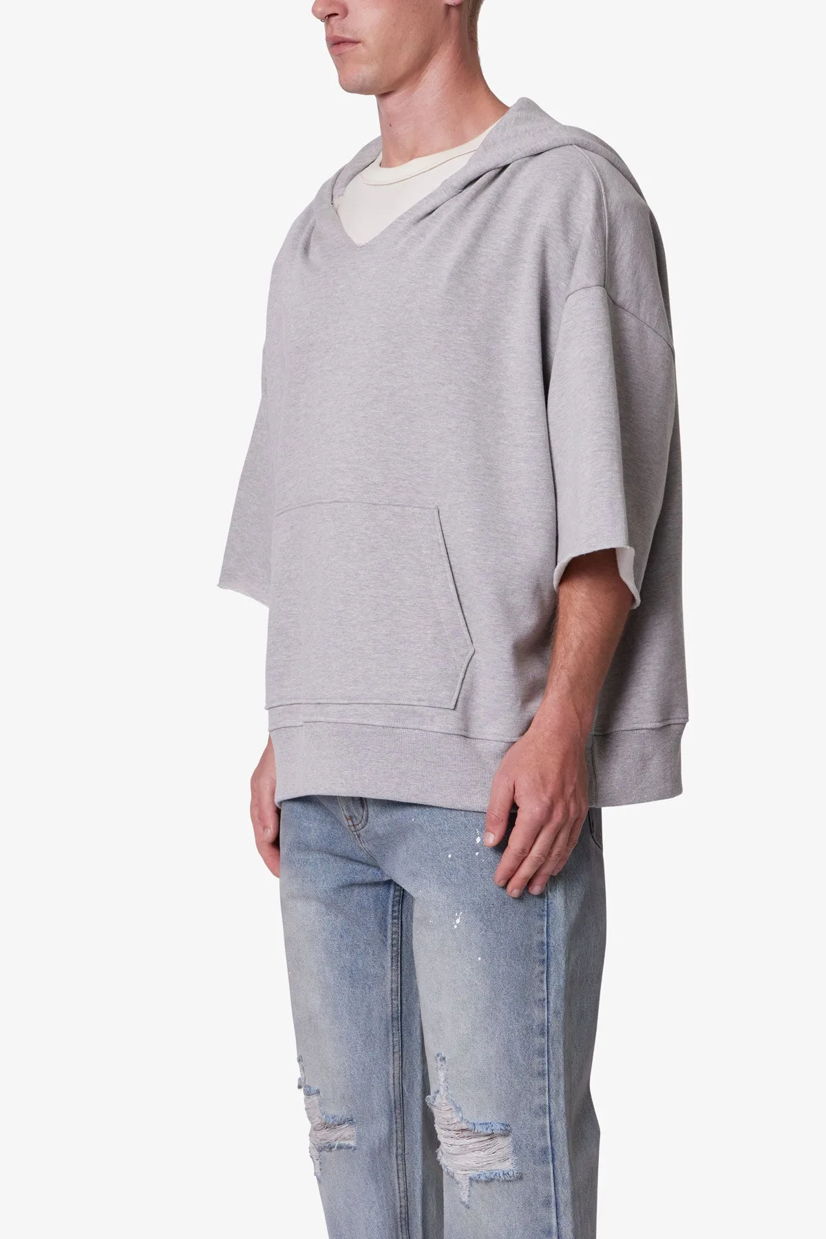 Hooded 3/4 Sleeve Rag Sweater - Grey sold by MNML product image thumbnail 3