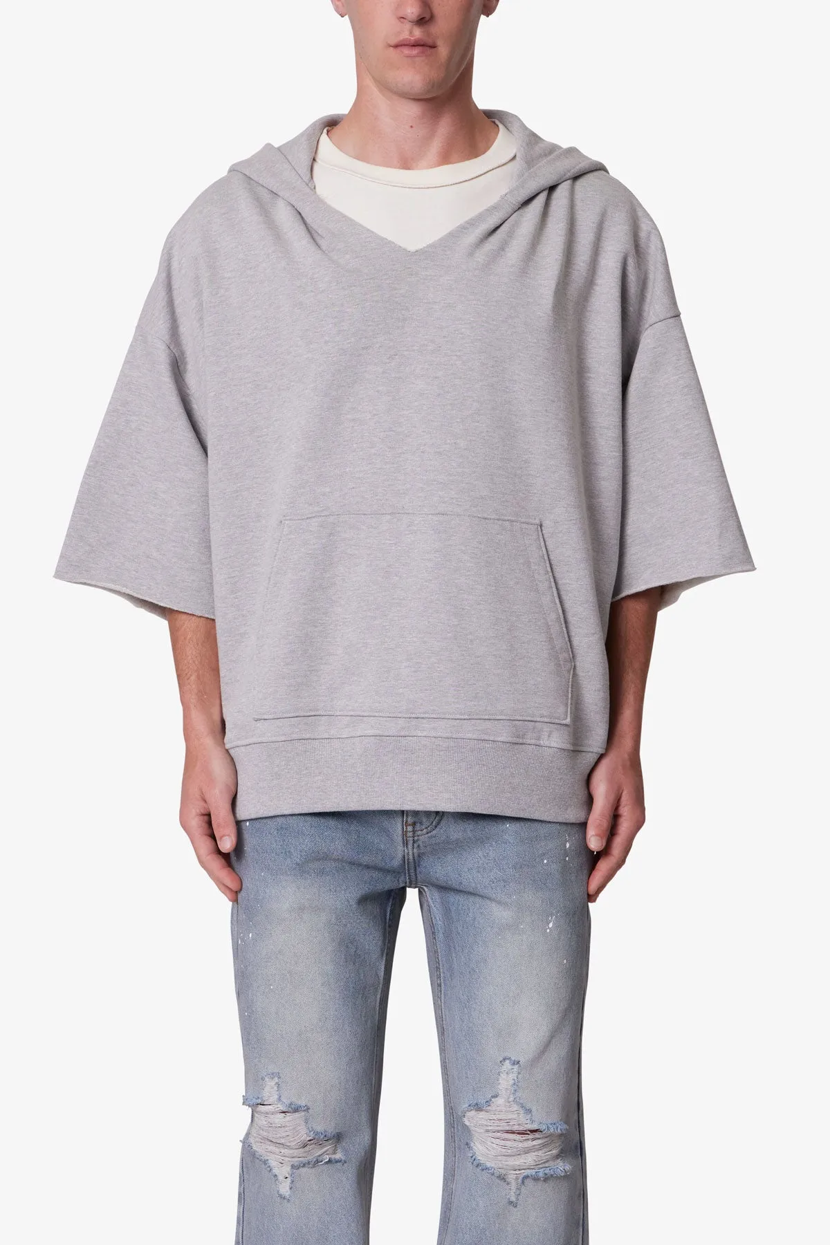 Hooded 3/4 Sleeve Rag Sweater - Grey sold by MNML product image thumbnail 2